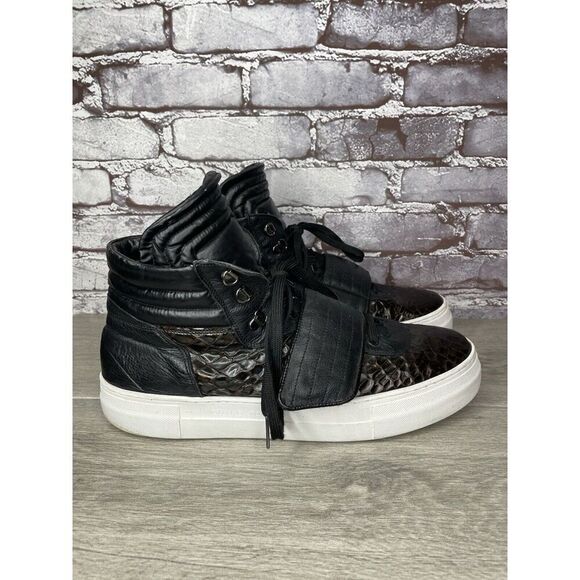 Savio Barbato Brown Patent Croc Embossed High Top Strap Sneakers Men Sz 45EU/12M main image 11